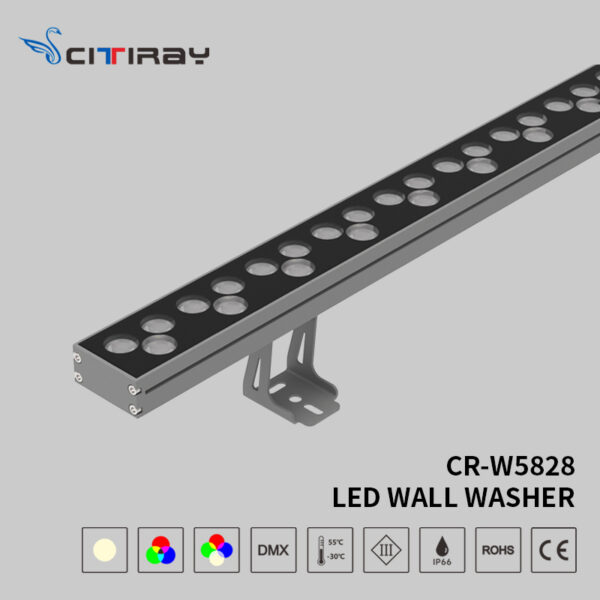 【CITIRAY】(CR-W5828)LED Wall Washer light,IP66 Outdoor Architectural & bridge lighting, DMX512 or DALI2 Control, RGB/RGBW/White/Warm White