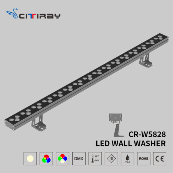 【CITIRAY】(CR-W5828)LED Wall Washer light,IP66 Outdoor Architectural & bridge lighting, DMX512 or DALI2 Control, RGB/RGBW/White/Warm White